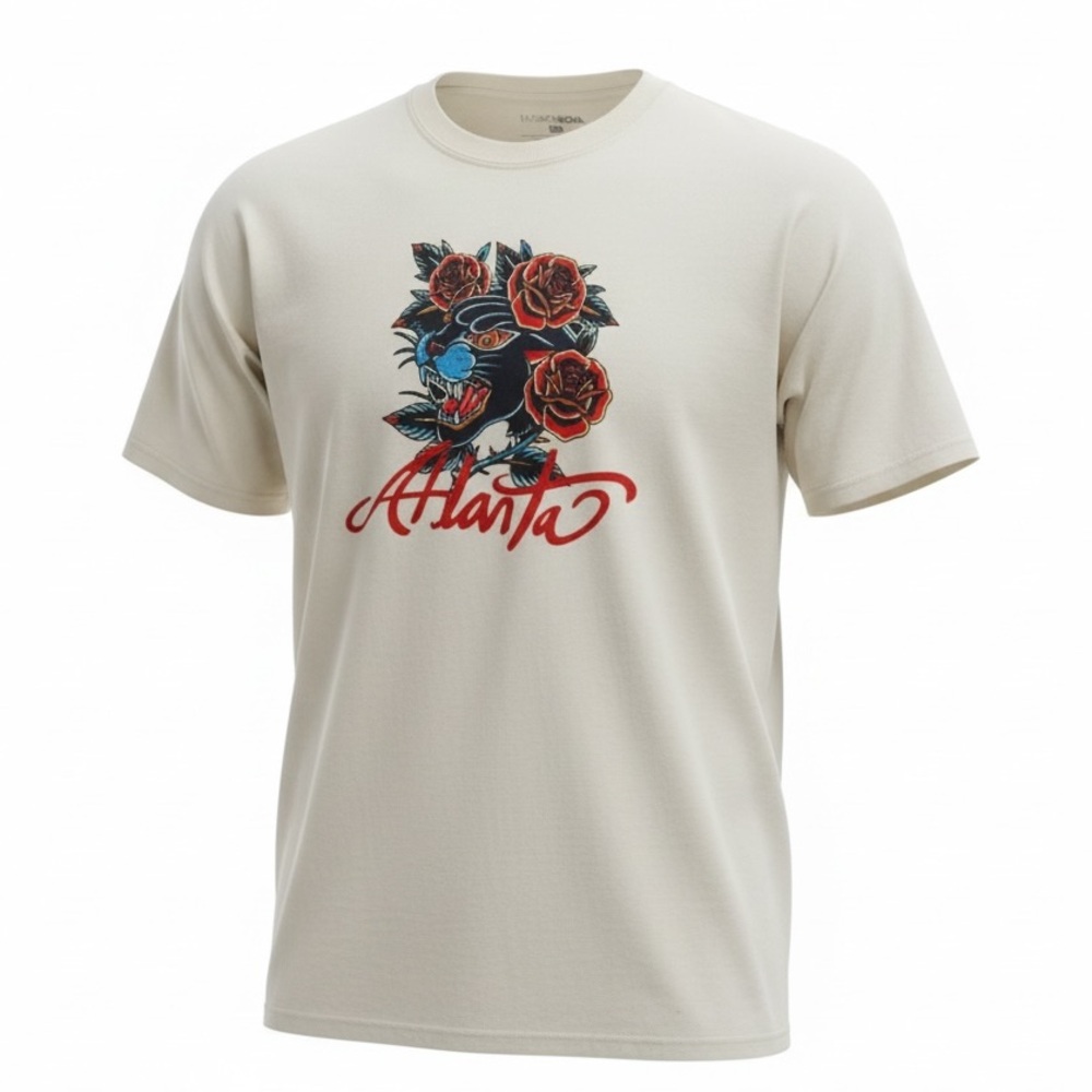 Fashion Nova Cream Graphic Tee with Red and Black Panther Design "Atlanta"